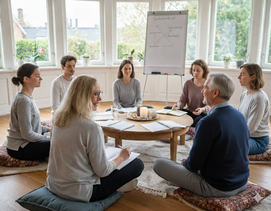 astrid beim bewusstseinstraining in kleiner gruppe